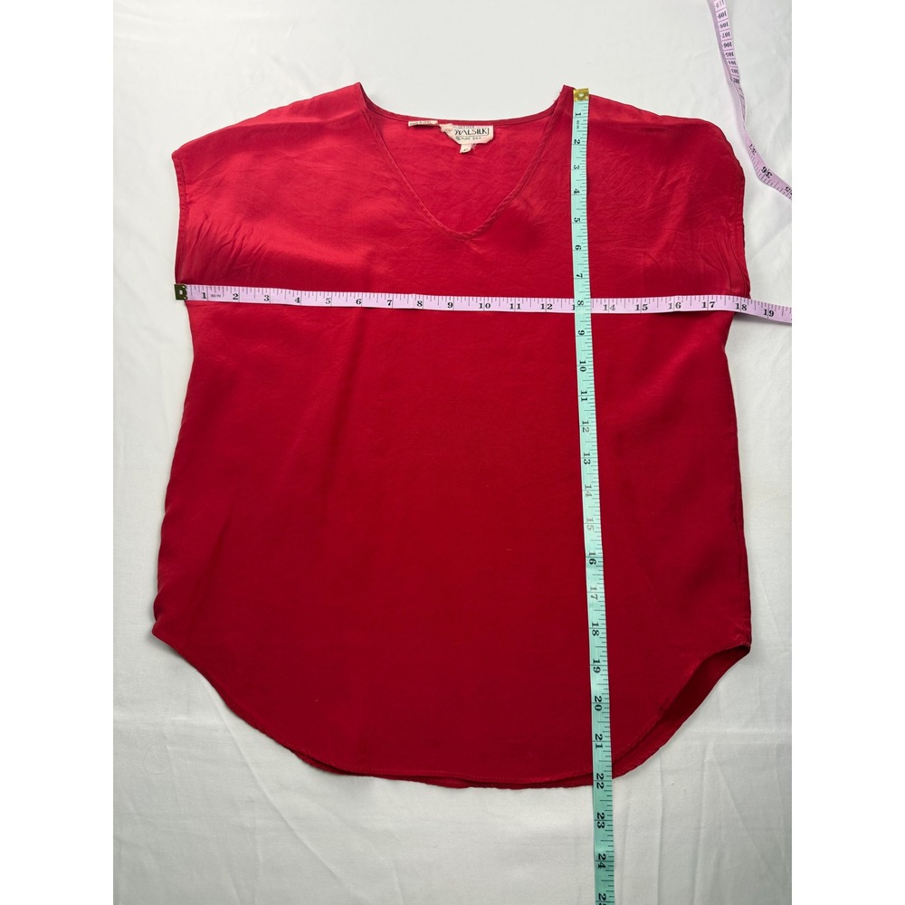 Royal‎ Silk P Red 100% Silk Cap Sleeve Blouse Minimalist Shell Top - Picture 3 of 5